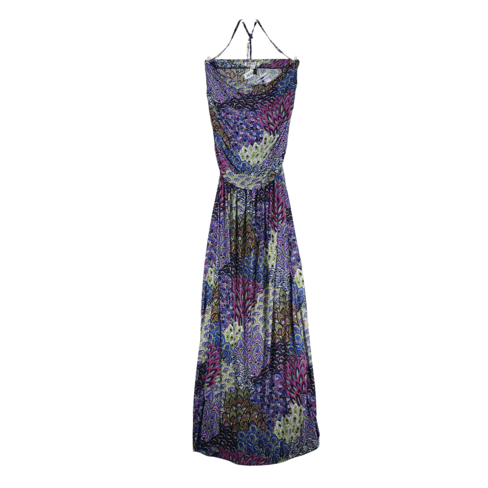 Nico LA Maxi Dress Womens Small Purple Off Shoulder Spaghetti Strap Drape Front